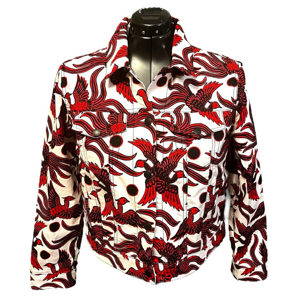 Women's Kenzo Flying Phoenix Cotton Denim Style Jacket, L, White & Red - Picture 2 of 16